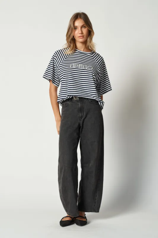 Savannah Box-Cut Stripe Tee - Navy / White sold by Apero Label