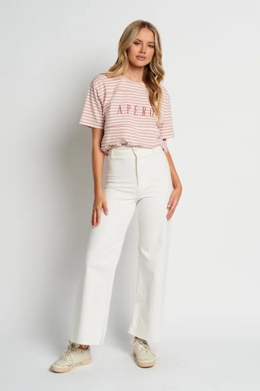 Riviera Stripe Panel Tee - Pink / White / Red made by Apero Label