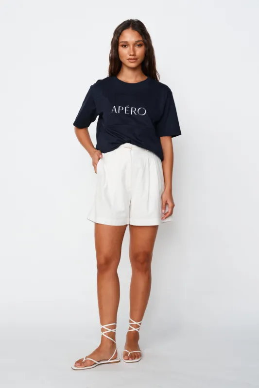 Essential Embroidered Panel Tee - Navy / White sold by Apero Label