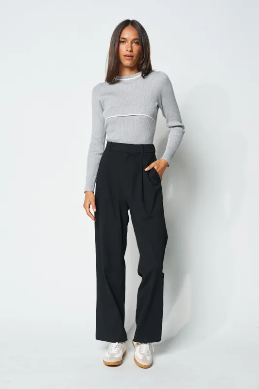 Rowe Long Sleeve Knit Top - Grey Marle / White sold by Apero Label