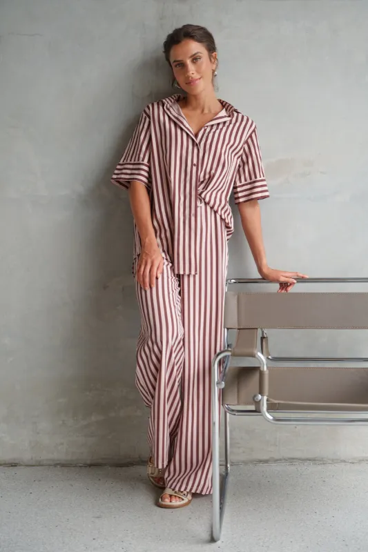 Iris Stripe Button-Down Shirt - Cinnamon / Pink sold by Apero Label
