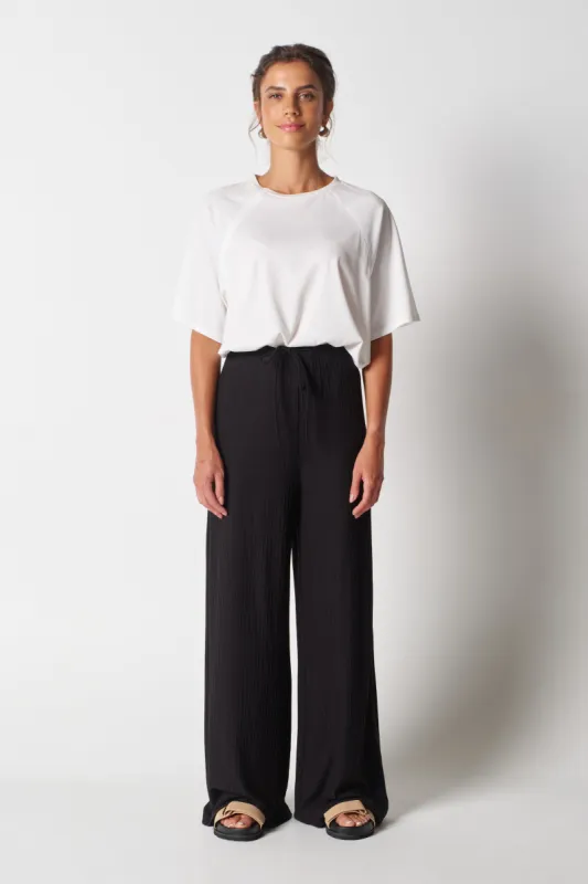 Ivy Ribbed Wide Leg Pants - Black sold by Apero Label