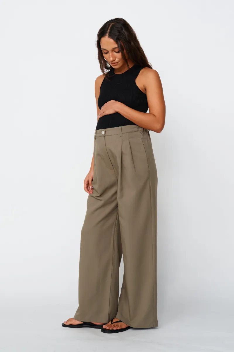 【MODERNIF】Int two tuck banding wide pants WIDE CURVE FIT TWO TUCK CHINO PANTS CREAM - KND | 60