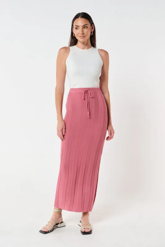 Lulu Column Knit Midi Skirt - Rose sold by Apero Label