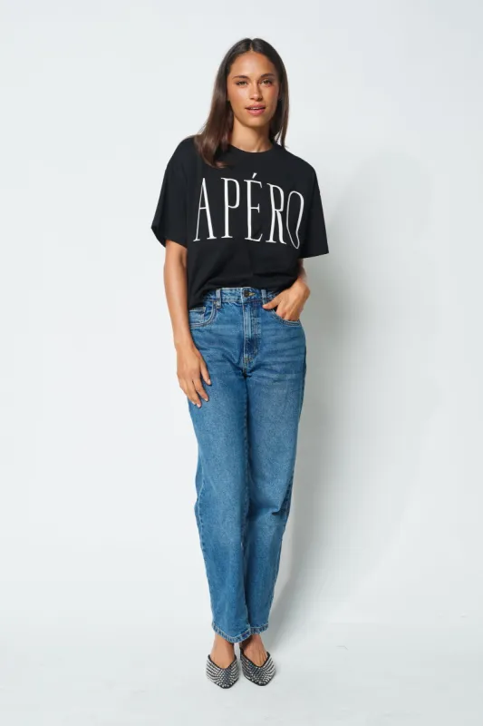 Grande Printed Longline Panel Tee - Black / White sold by Apero Label