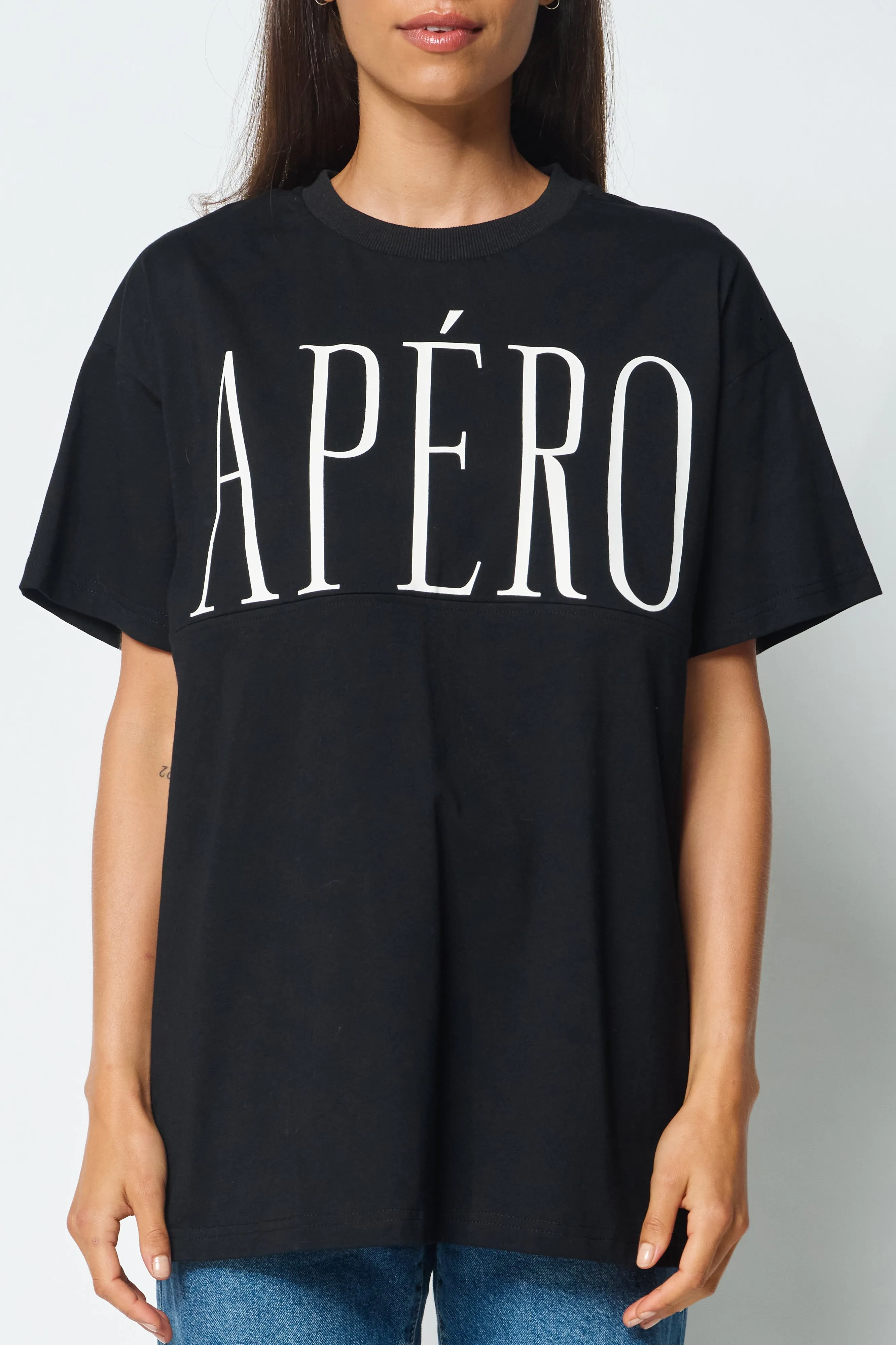 Grande Printed Longline Panel Tee - Black / White sold by Apero Label product image thumbnail 3