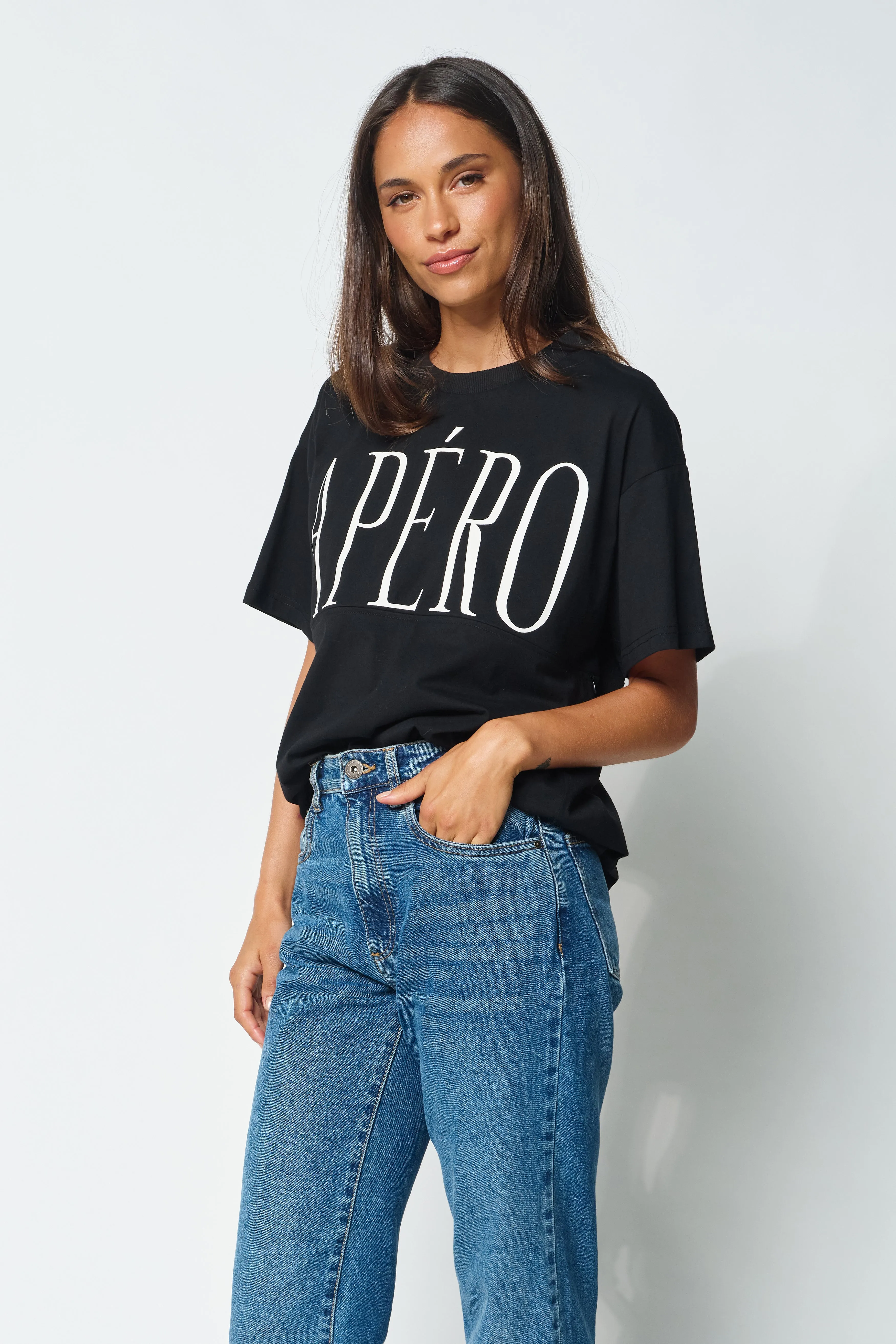 Grande Printed Longline Panel Tee - Black / White sold by Apero Label product image thumbnail 4