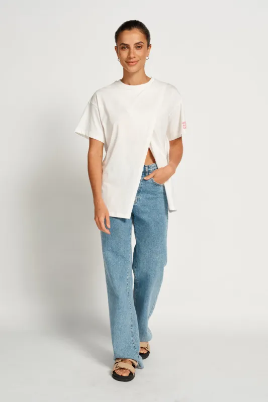 Staple Longline Wrap Tee - White sold by Apero Label