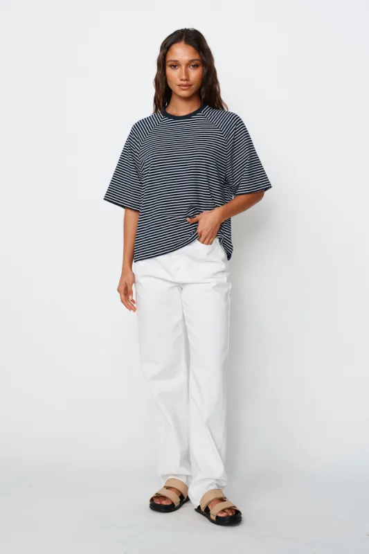 Classique Stripe Box-Cut Tee - Navy / White sold by Apero Label