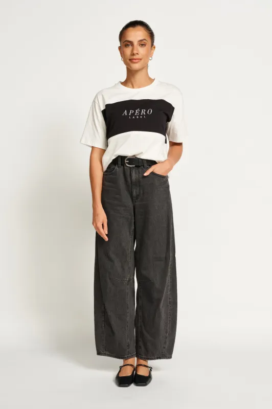 Nouveau Embroidered Panel Tee - White / Black sold by Apero Label