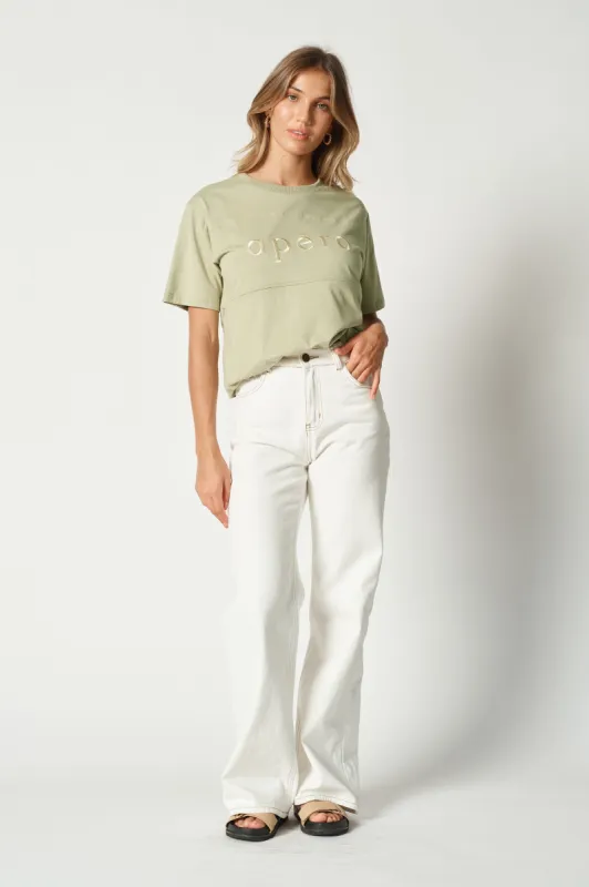 Classic Embroidered Panel Tee - Khaki / Cream sold by Apero Label
