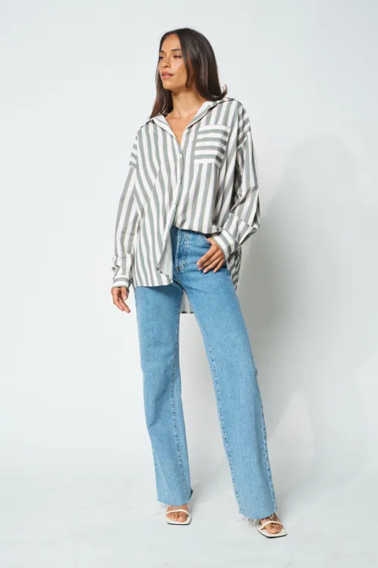 Lomé Stripe Oversized Shirt - Green / White / Purple sold by Apero Label
