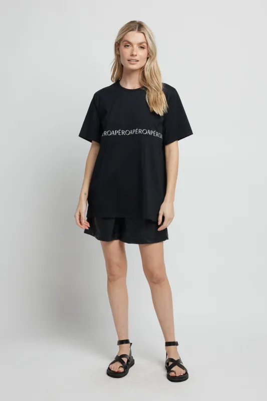 Splice Embroidered Oversized Longline Tee - Black / White sold by Apero Label