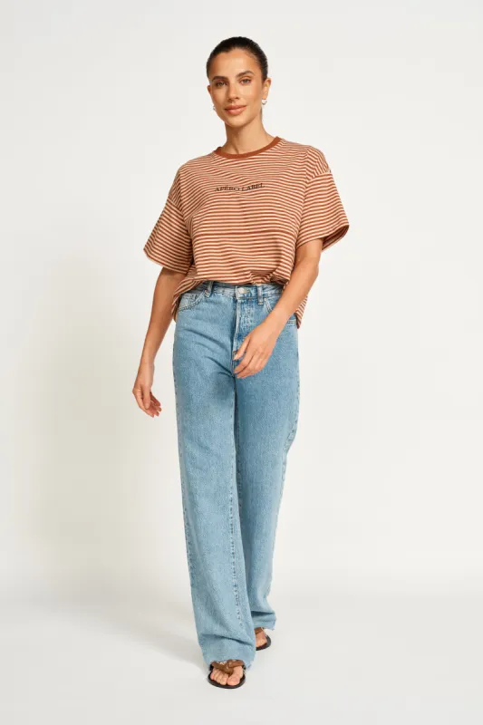 Era Drop-Shoulder Cropped Tee - Brown / Tan Stripe sold by Apero Label