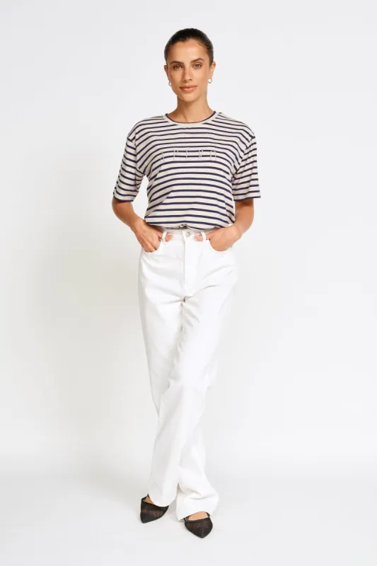 Riviera Stripe Panel Tee - Navy / Beige Marle sold by Apero Label