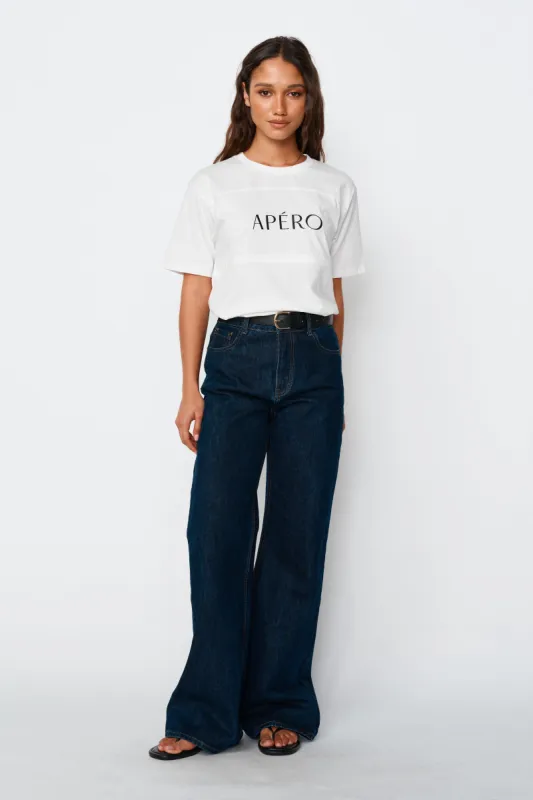 Essential Embroidered Panel Tee - White / Black sold by Apero Label