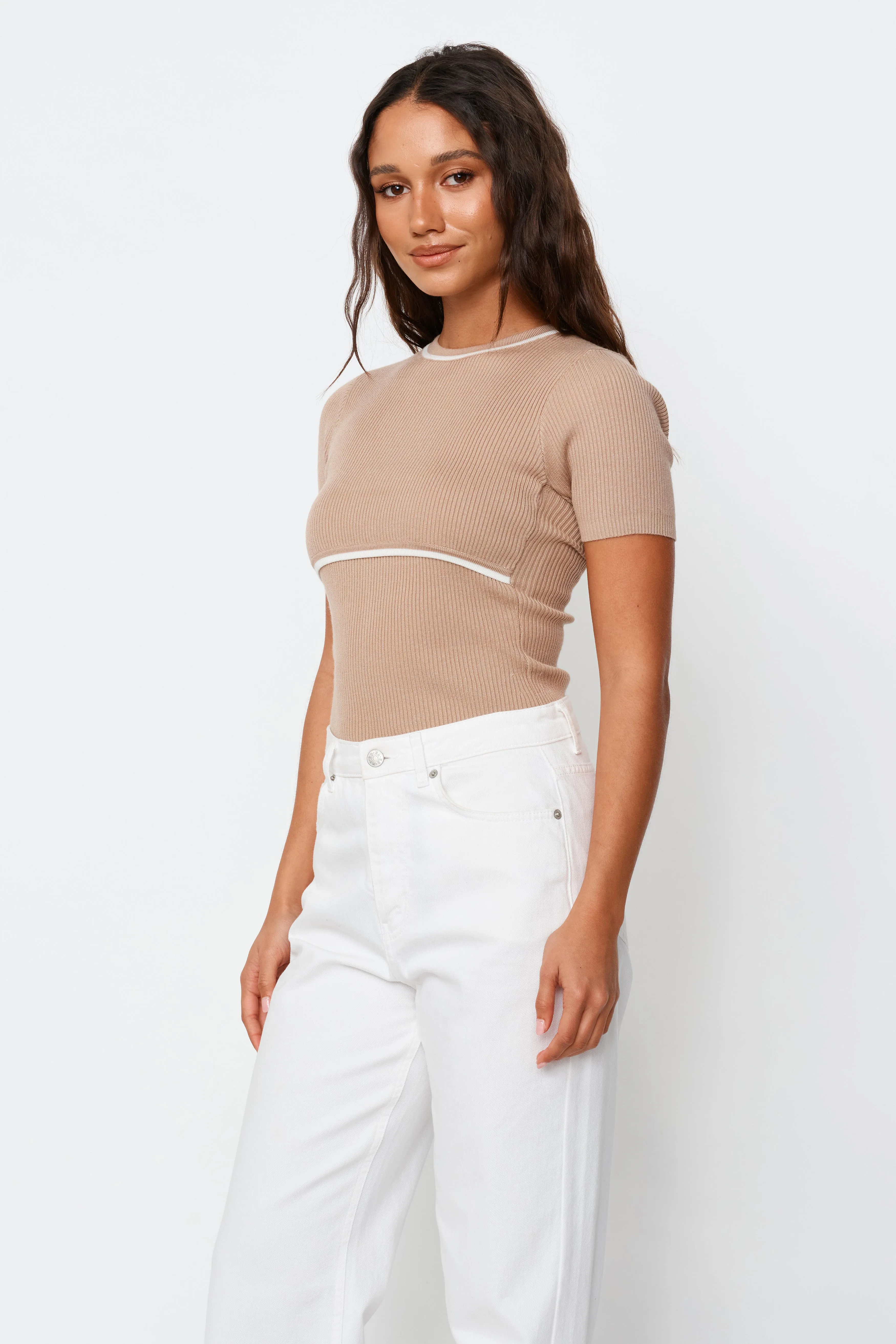 Rowe Knit Panel Tee - Beige / White sold by Apero Label product image thumbnail 4