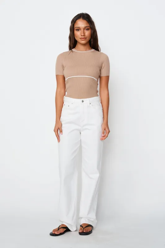 Rowe Knit Panel Tee - Beige / White sold by Apero Label