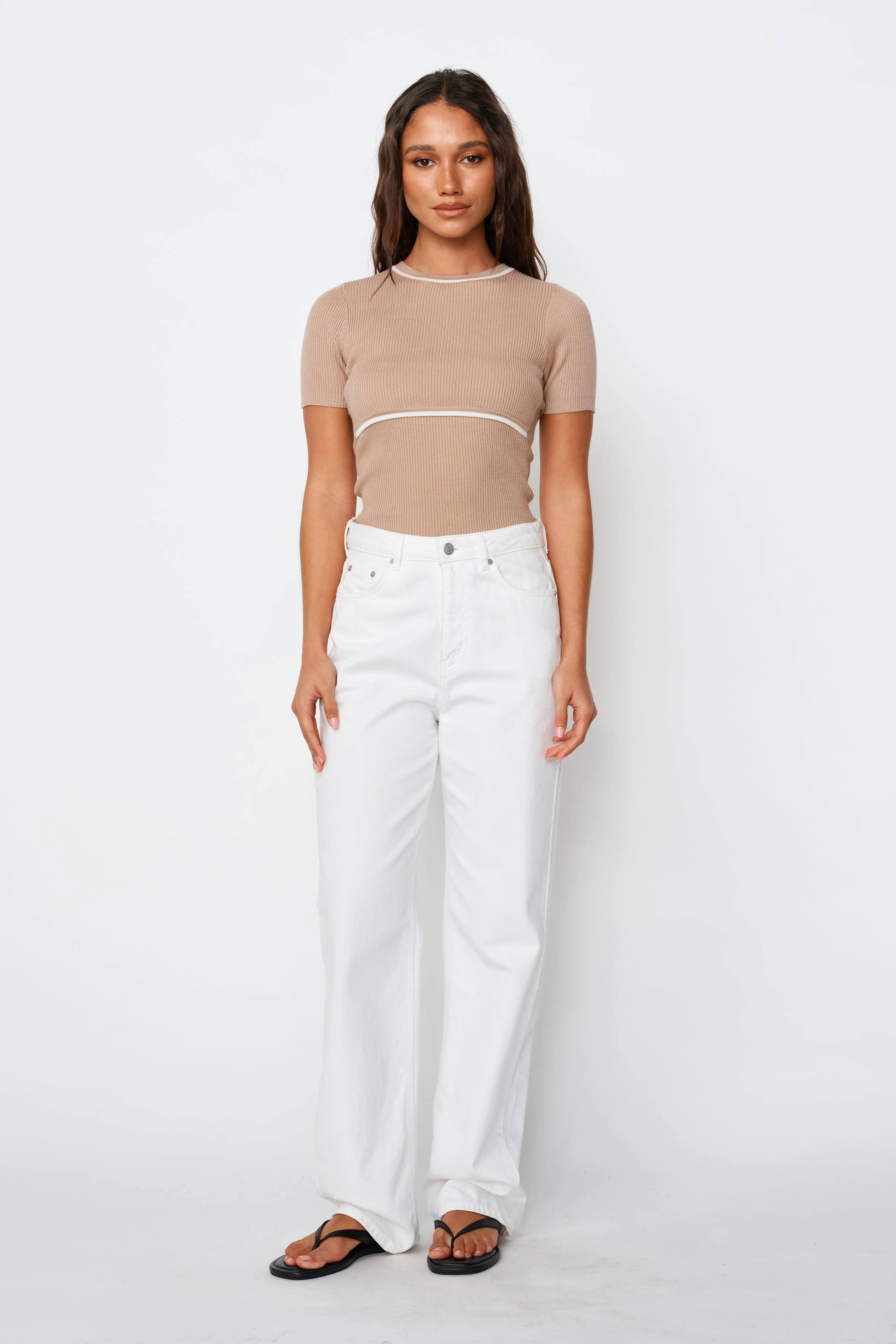 Rowe Knit Panel Tee - Beige / White sold by Apero Label