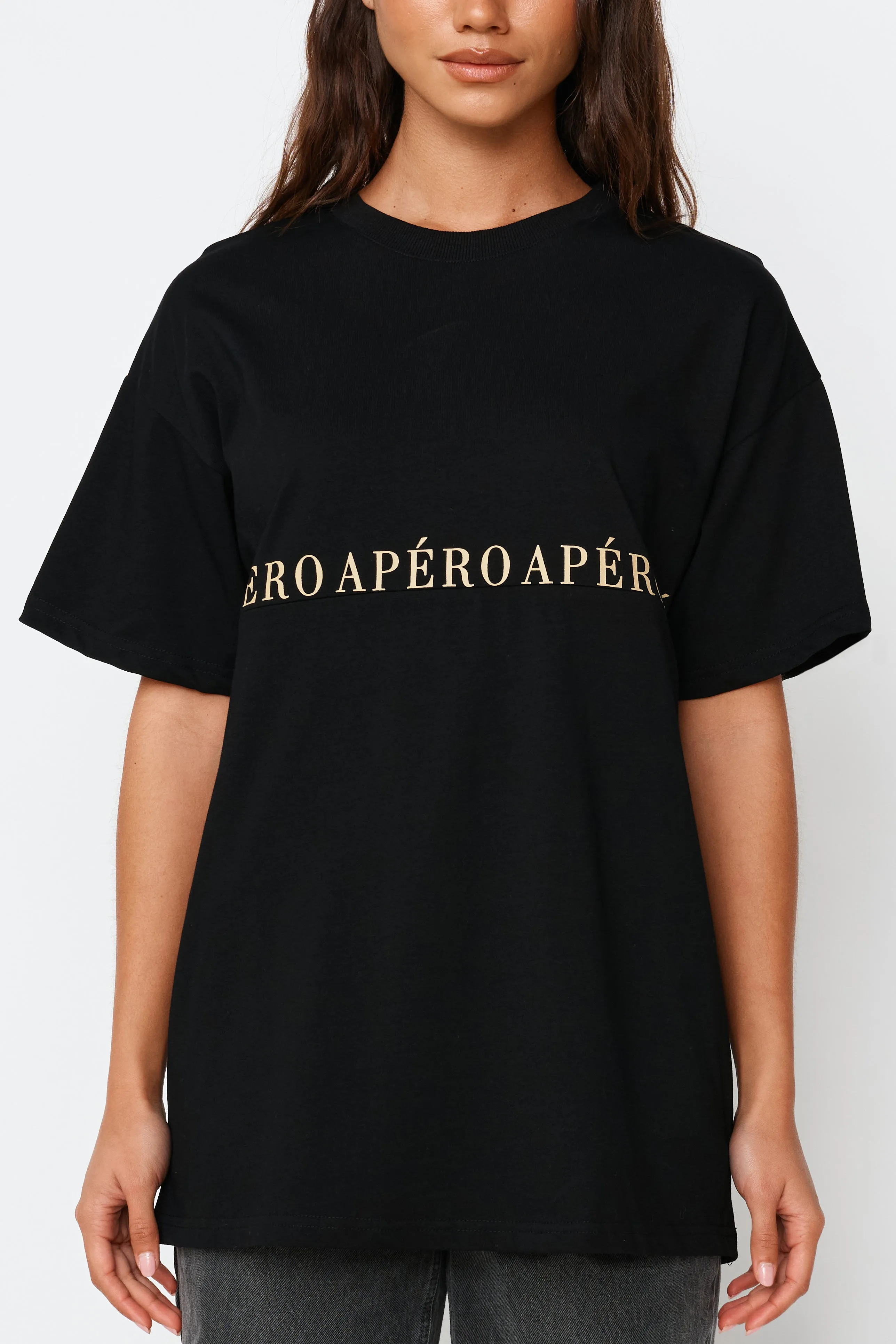 Studio Printed Longline Tee - Black / Beige sold by Apero Label product image thumbnail 3