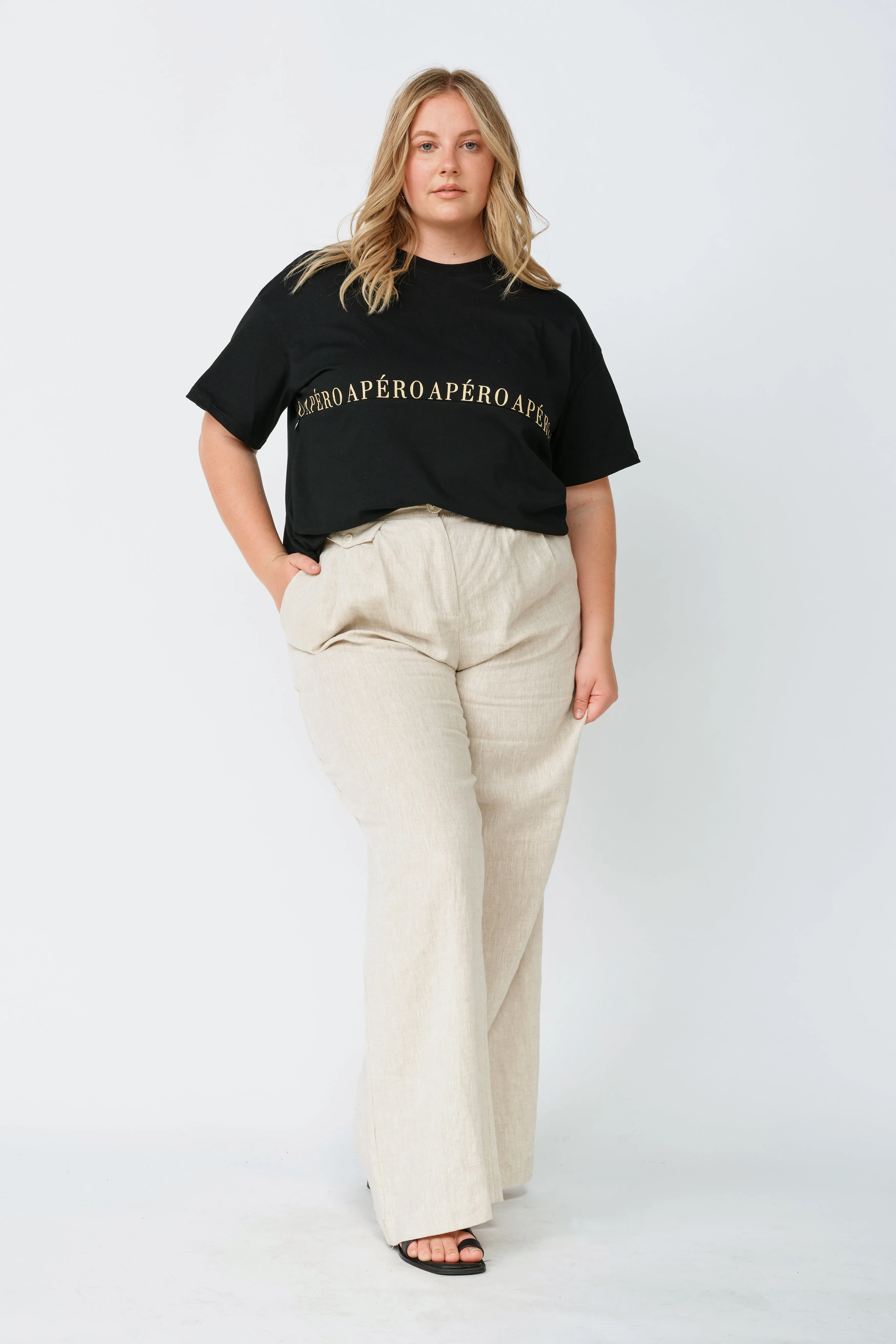 Studio Printed Longline Tee - Black / Beige sold by Apero Label product image thumbnail 5