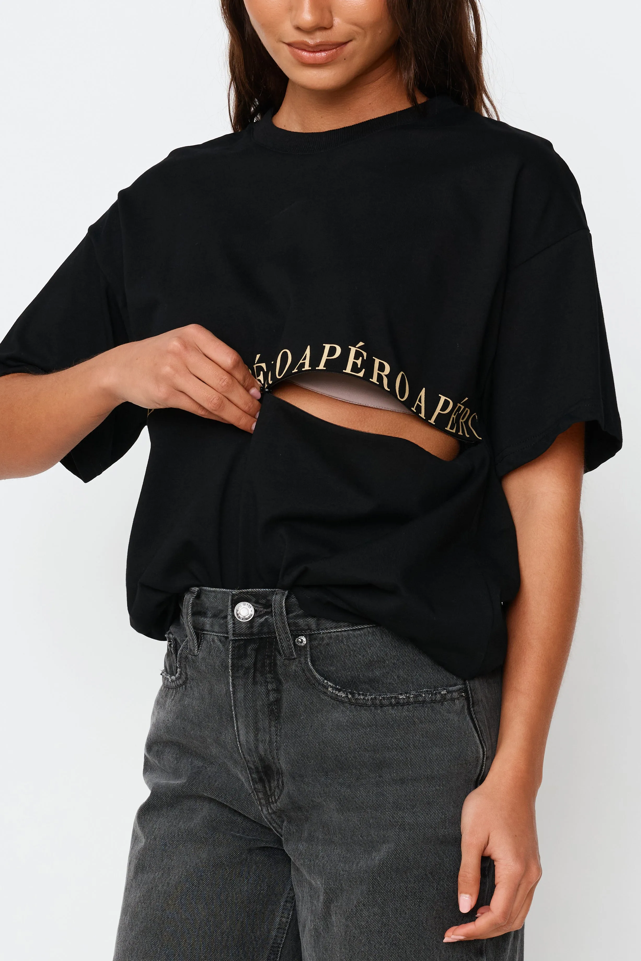 Studio Printed Longline Tee - Black / Beige sold by Apero Label product image thumbnail 2