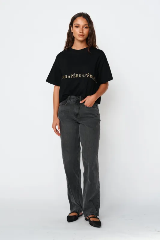 Studio Printed Longline Tee - Black / Beige sold by Apero Label