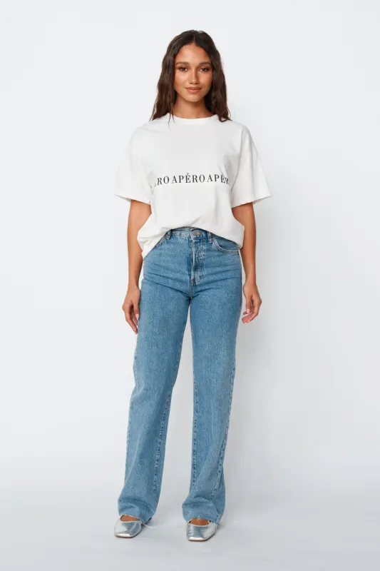 Studio Printed Longline Tee - White / Black sold by Apero Label