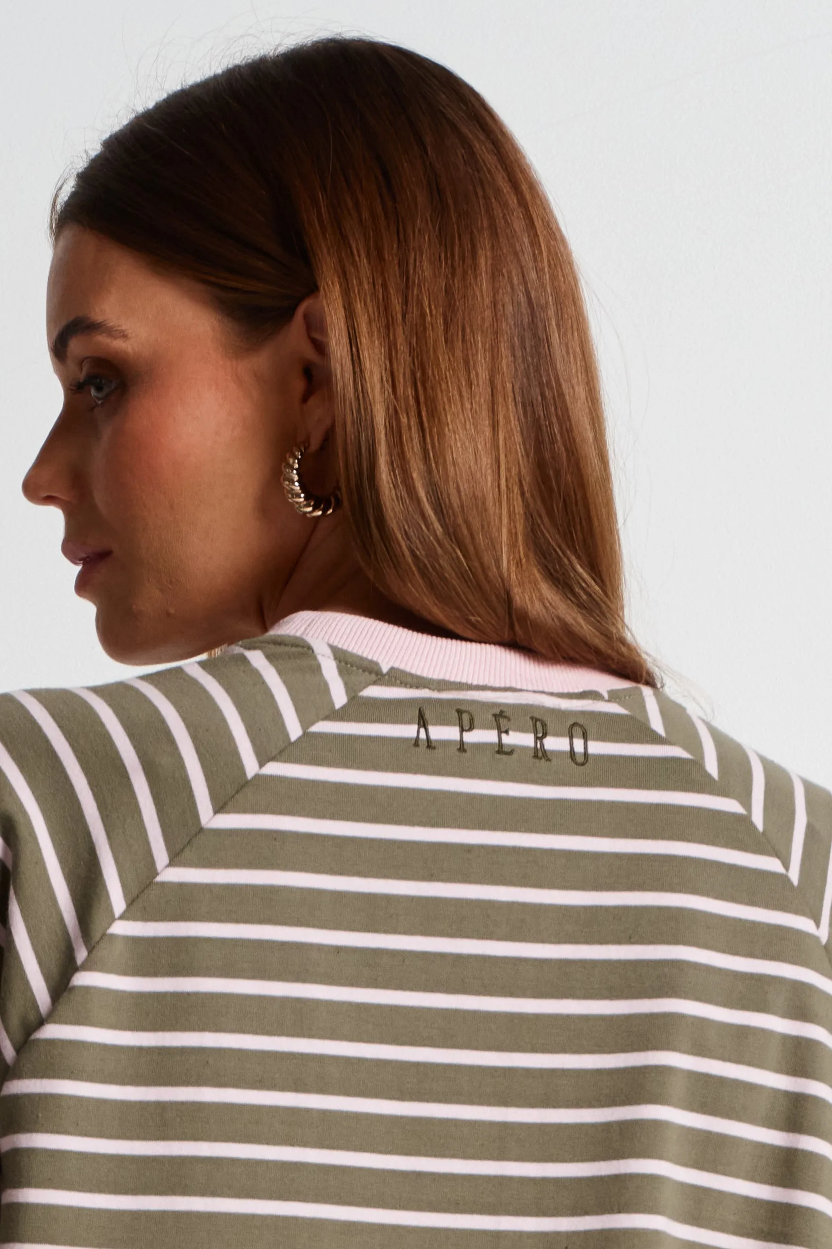 Classique Stripe Box-Cut Tee - Khaki / Pink sold by Apero Label product image thumbnail 4