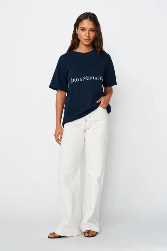 Studio Printed Longline Tee - Navy / White sold by Apero Label