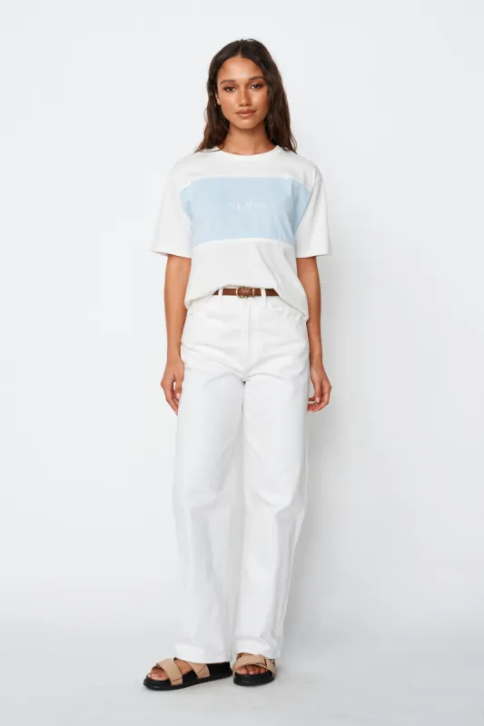Dual Embroidered Panel Tee - White / Blue sold by Apero Label