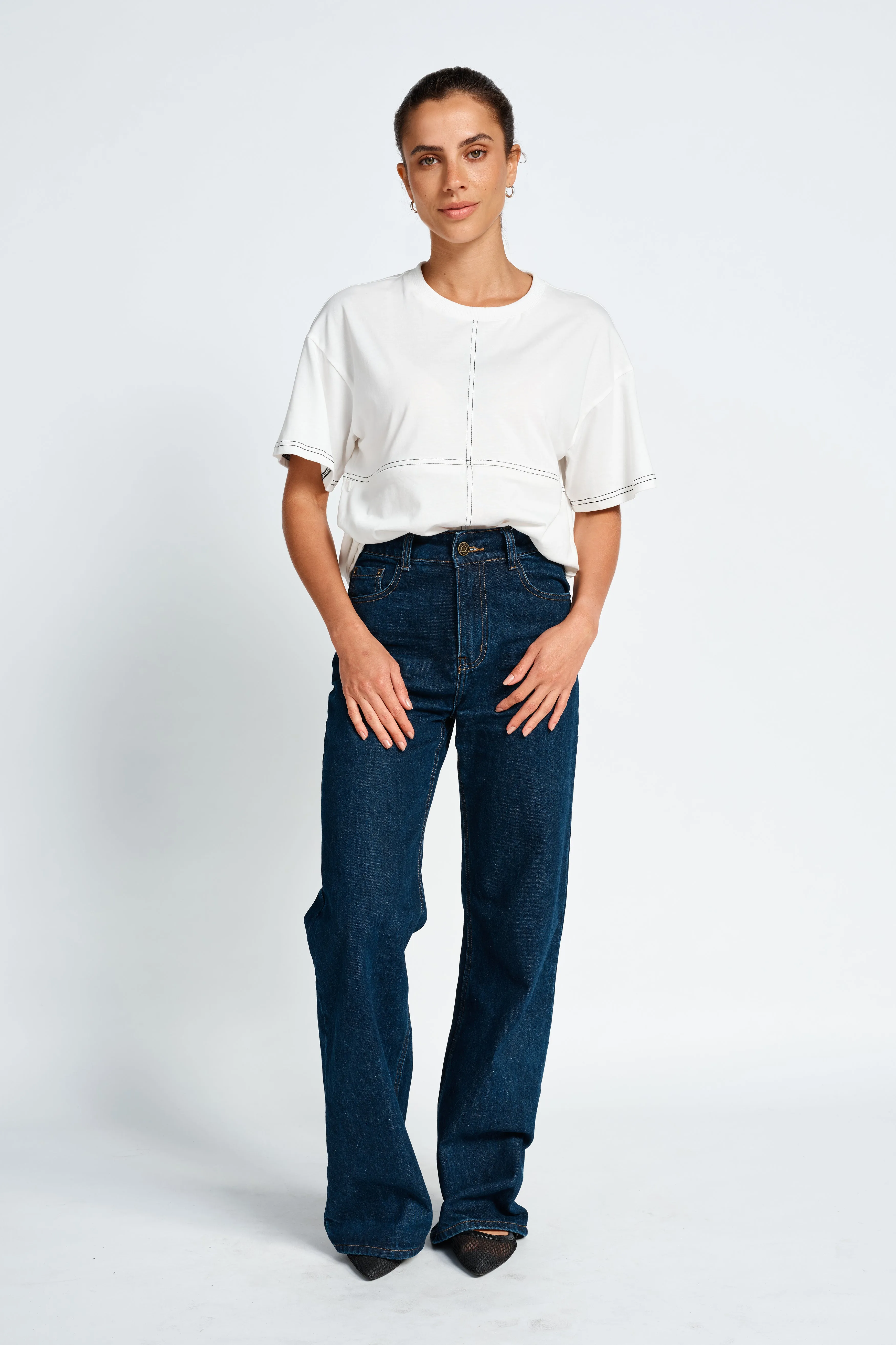 Miro Contrast Panel Tee - White / Black sold by Apero Label