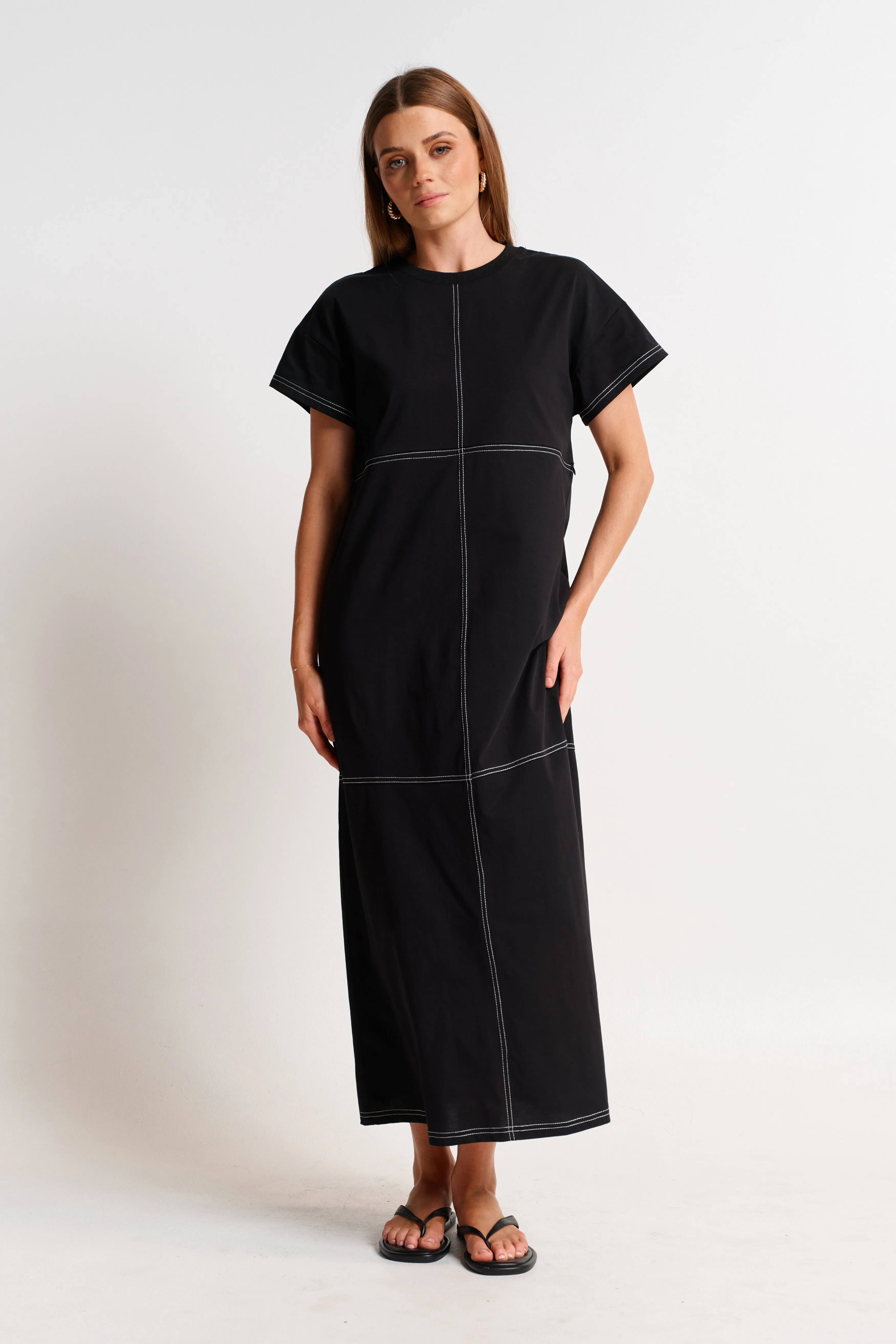 Miro Contrast Panel Midi Tee Dress - Black / White sold by Apero Label product image thumbnail 5