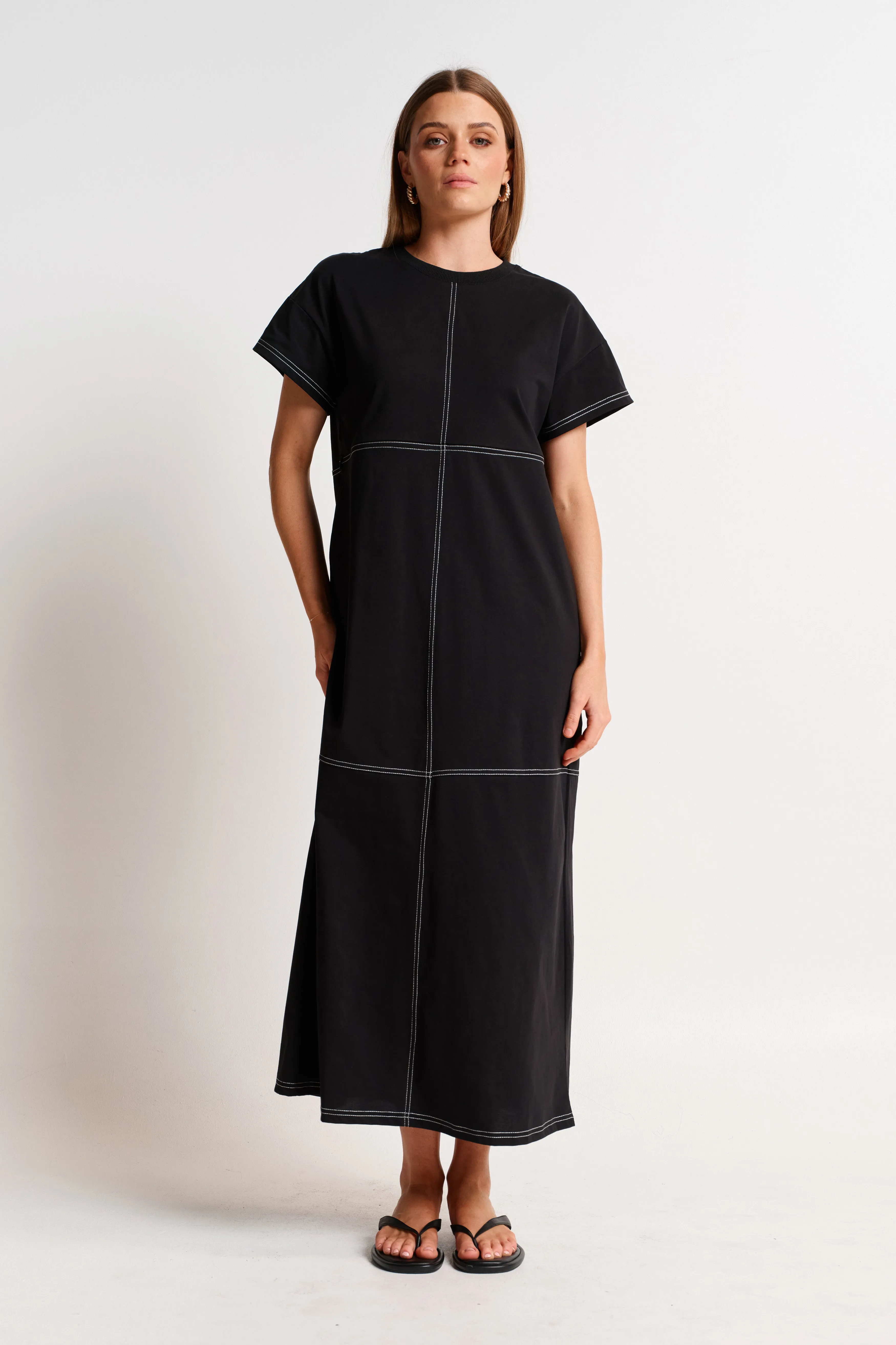 Miro Contrast Panel Midi Tee Dress - Black / White sold by Apero Label