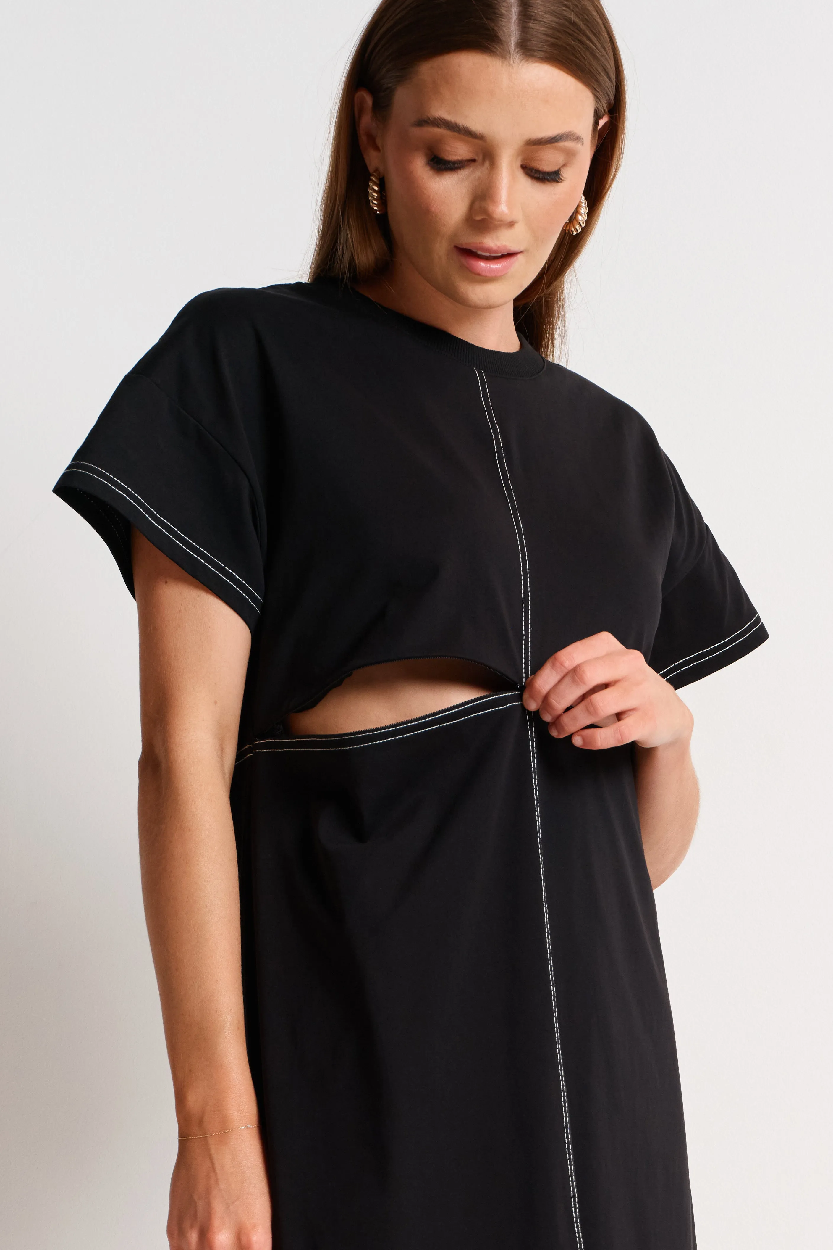 Miro Contrast Panel Midi Tee Dress - Black / White sold by Apero Label product image thumbnail 2