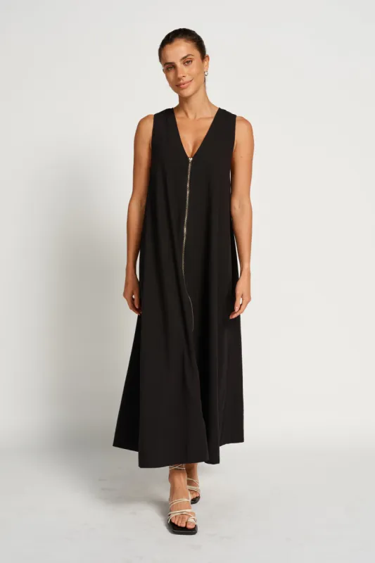 Gill Zip-Front Midi Dress - Black sold by Apero Label