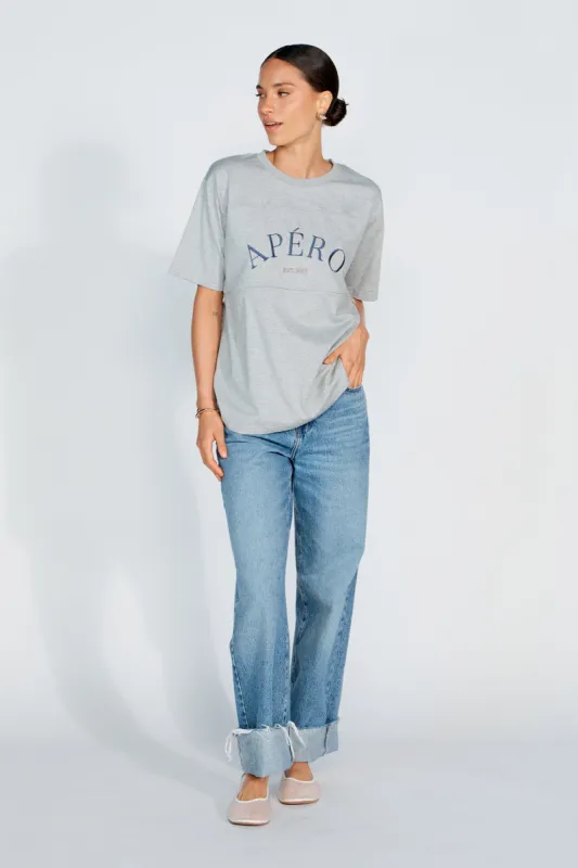 Heritage Embroidered Panel Tee - Grey Marle sold by Apero Label