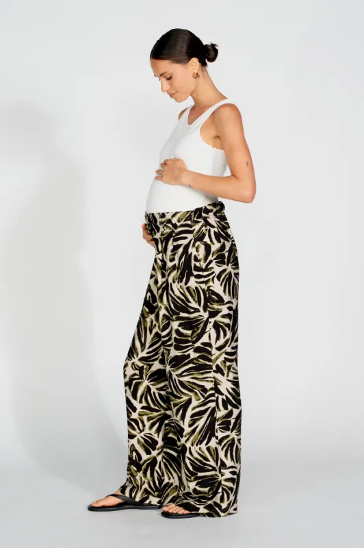 Palma Printed Adjustable Wide Leg Pants - Off-White / Green / Black sold by Apero Label