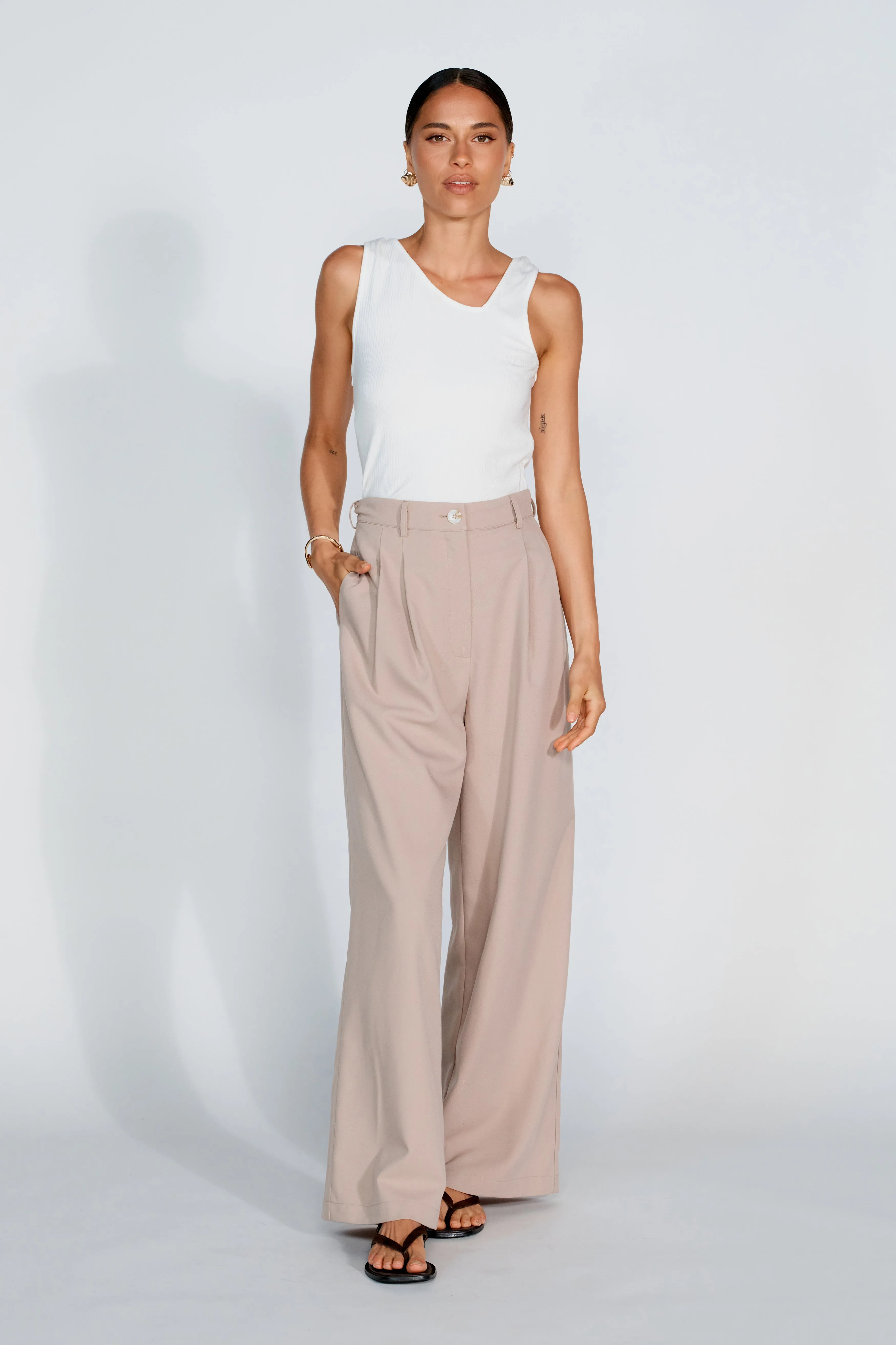 Zadie Adjustable Wide Leg Trouser - Latte sold by Apero Label product image thumbnail 4