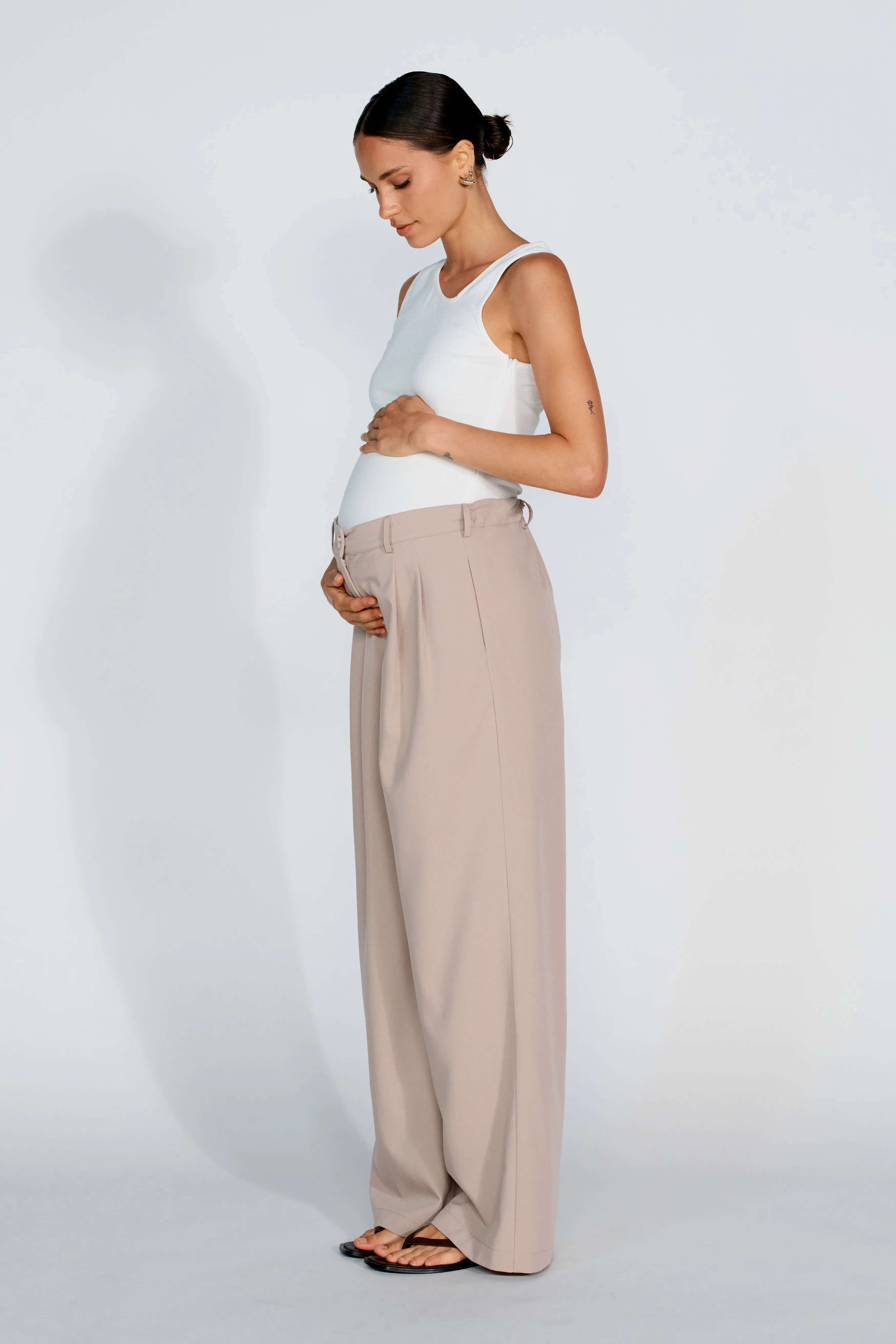 Zadie Adjustable Wide Leg Trouser - Latte sold by Apero Label