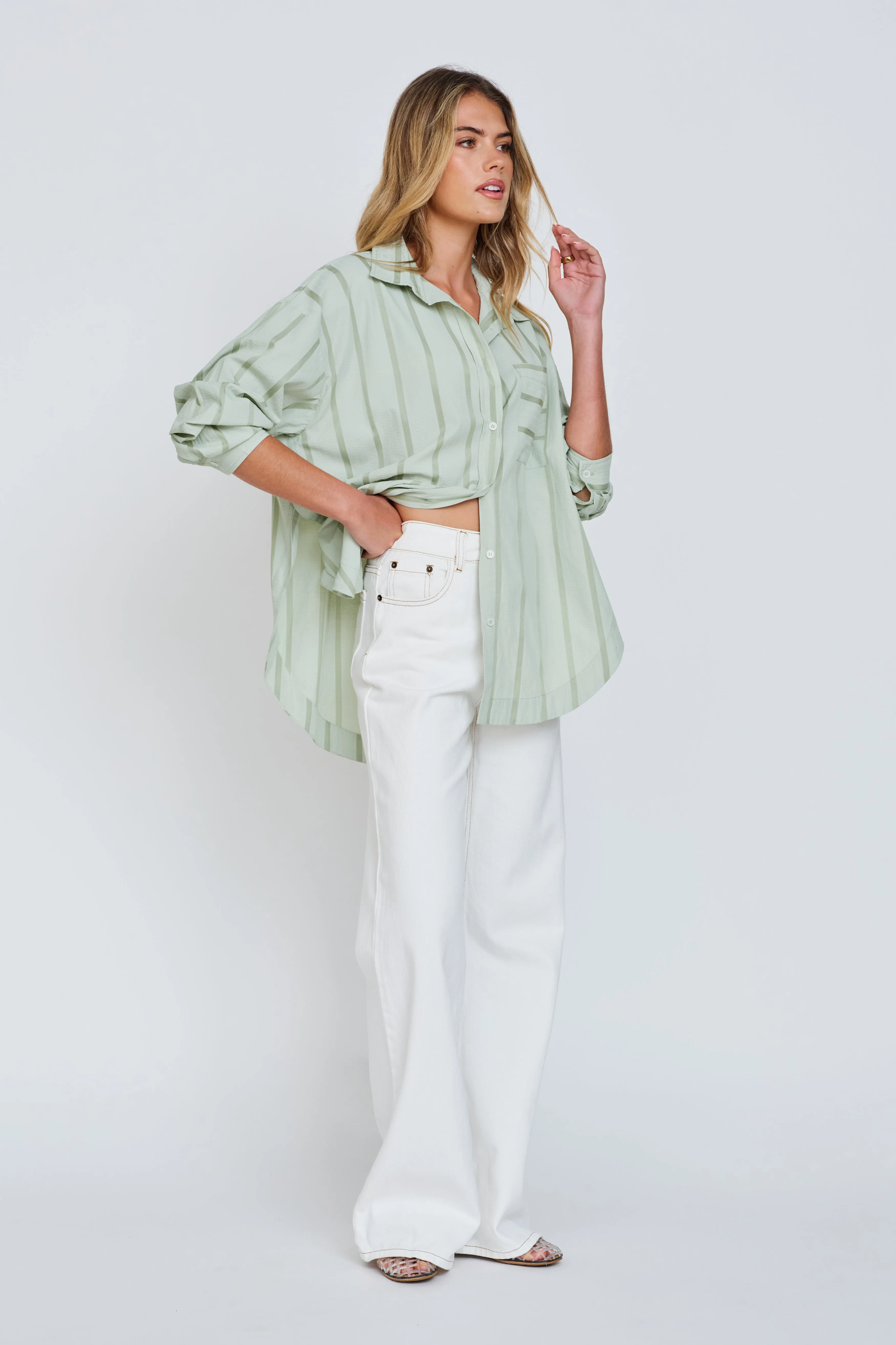 Morgan Stripe Wrap Button-Down Shirt - Mint sold by Apero Label product image thumbnail 5