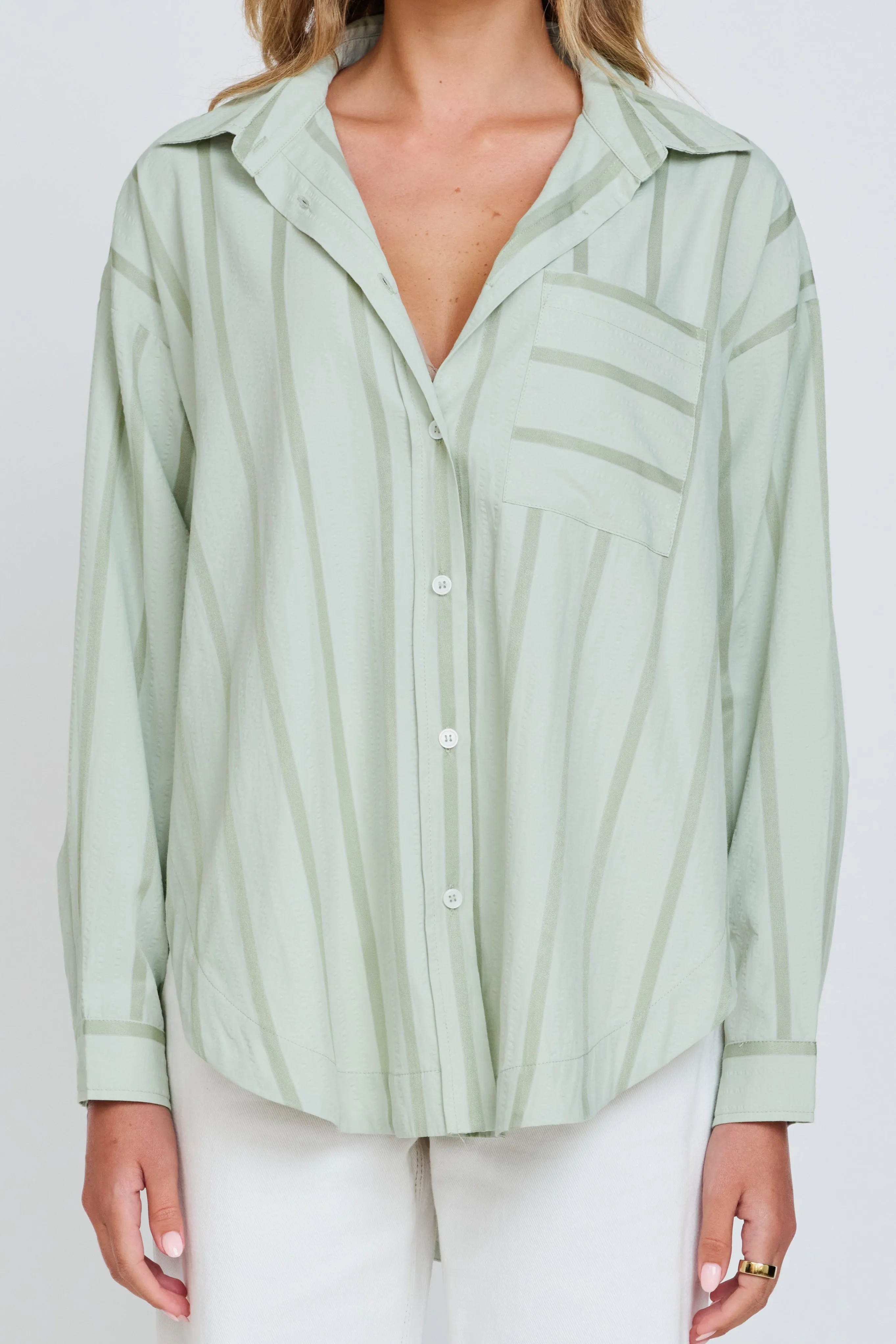 Morgan Stripe Wrap Button-Down Shirt - Mint sold by Apero Label product image thumbnail 2
