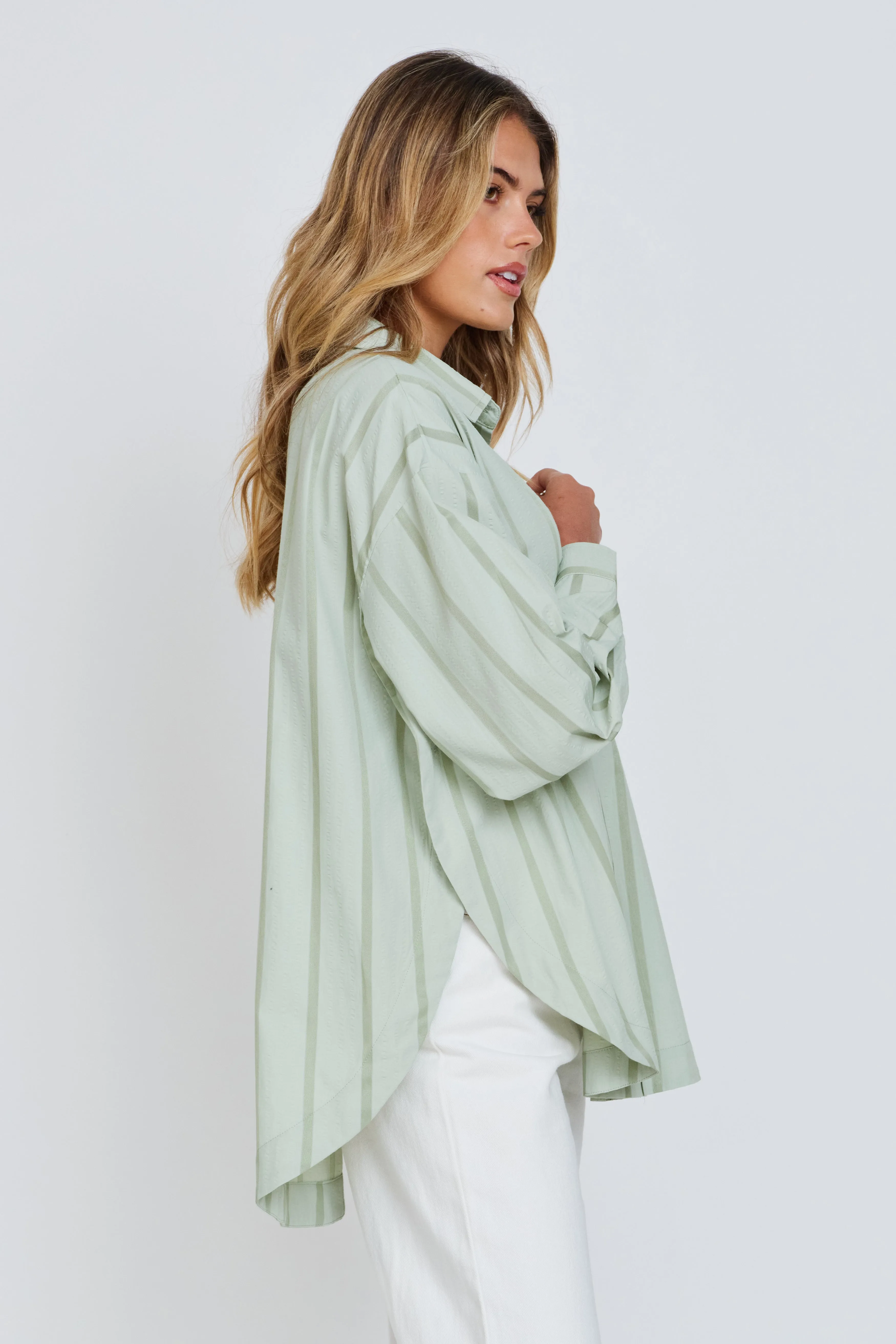 Morgan Stripe Wrap Button-Down Shirt - Mint sold by Apero Label product image thumbnail 3