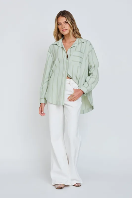 Morgan Stripe Wrap Button-Down Shirt - Mint sold by Apero Label