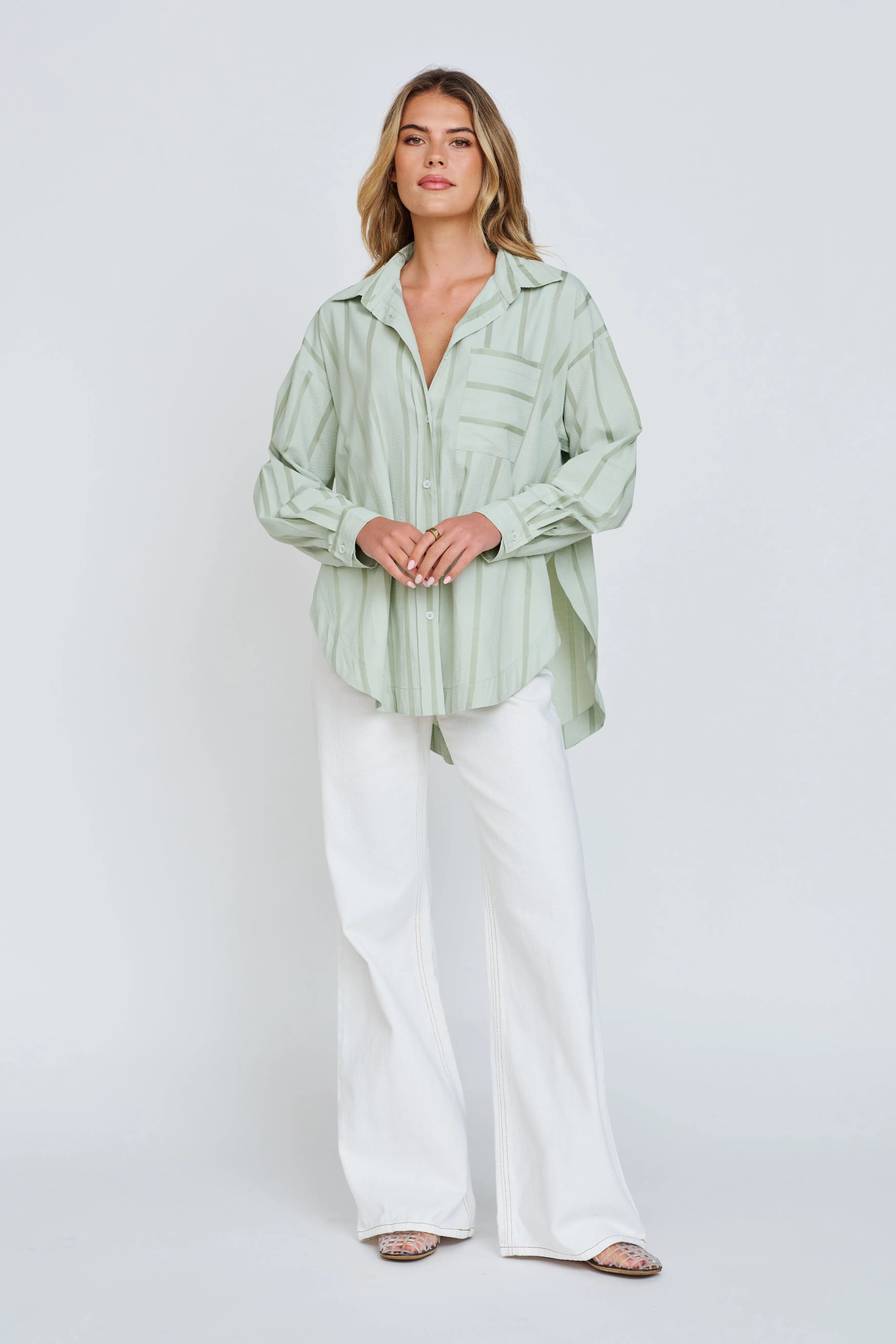 Morgan Stripe Wrap Button-Down Shirt - Mint sold by Apero Label product image thumbnail 4