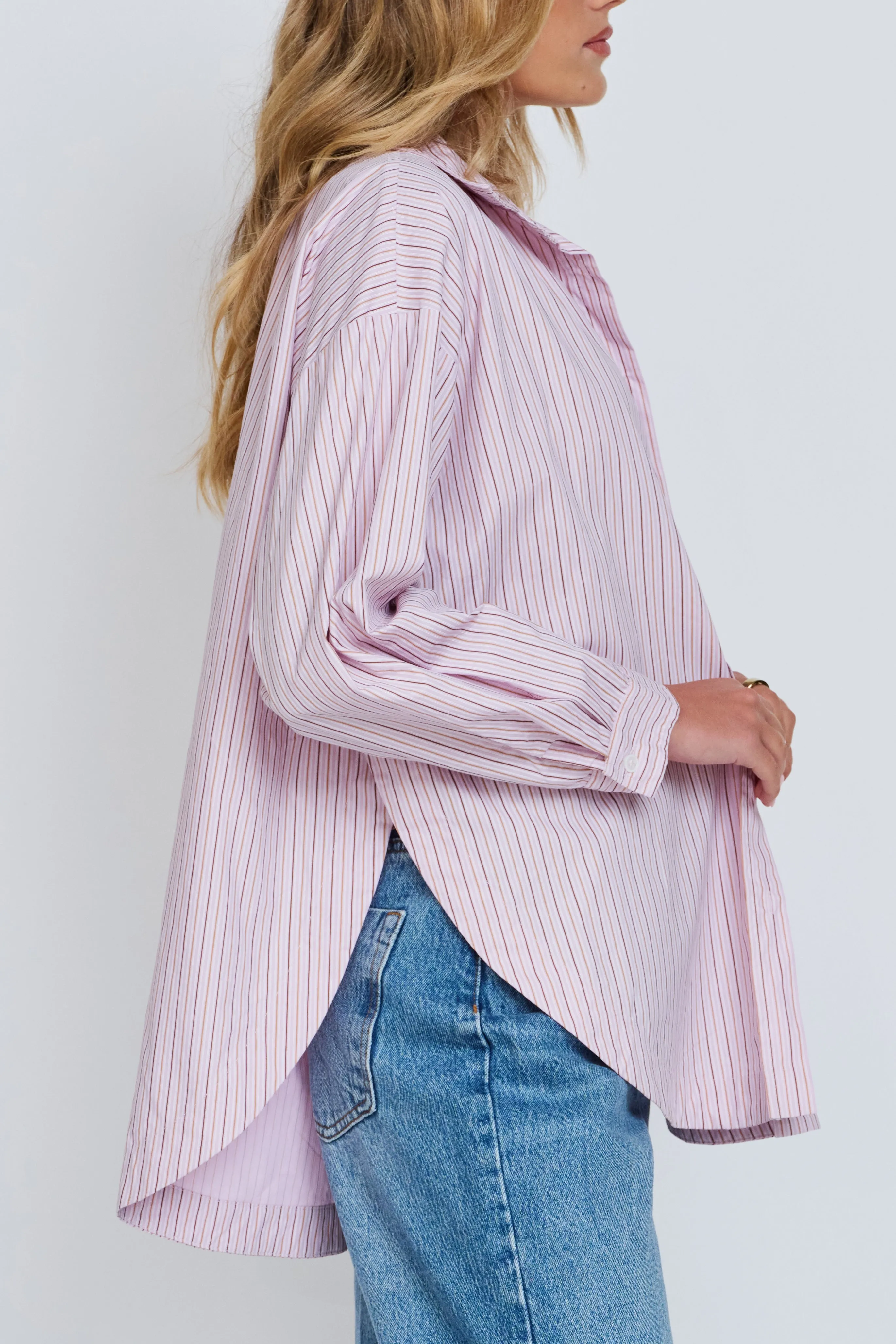 Morgan Stripe Wrap Button-Down Shirt - Pink Multi sold by Apero Label product image thumbnail 5