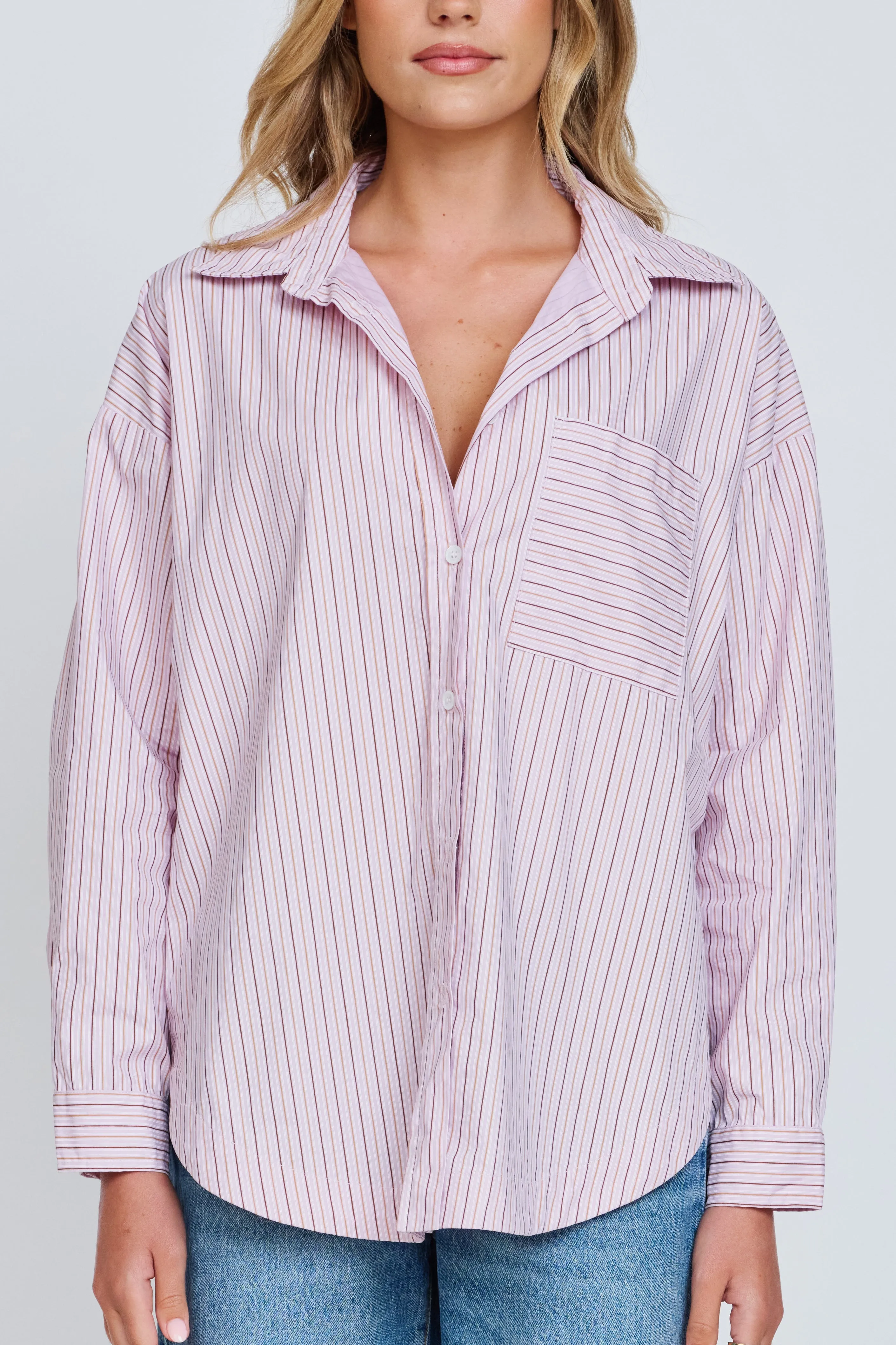 Morgan Stripe Wrap Button-Down Shirt - Pink Multi sold by Apero Label product image thumbnail 3