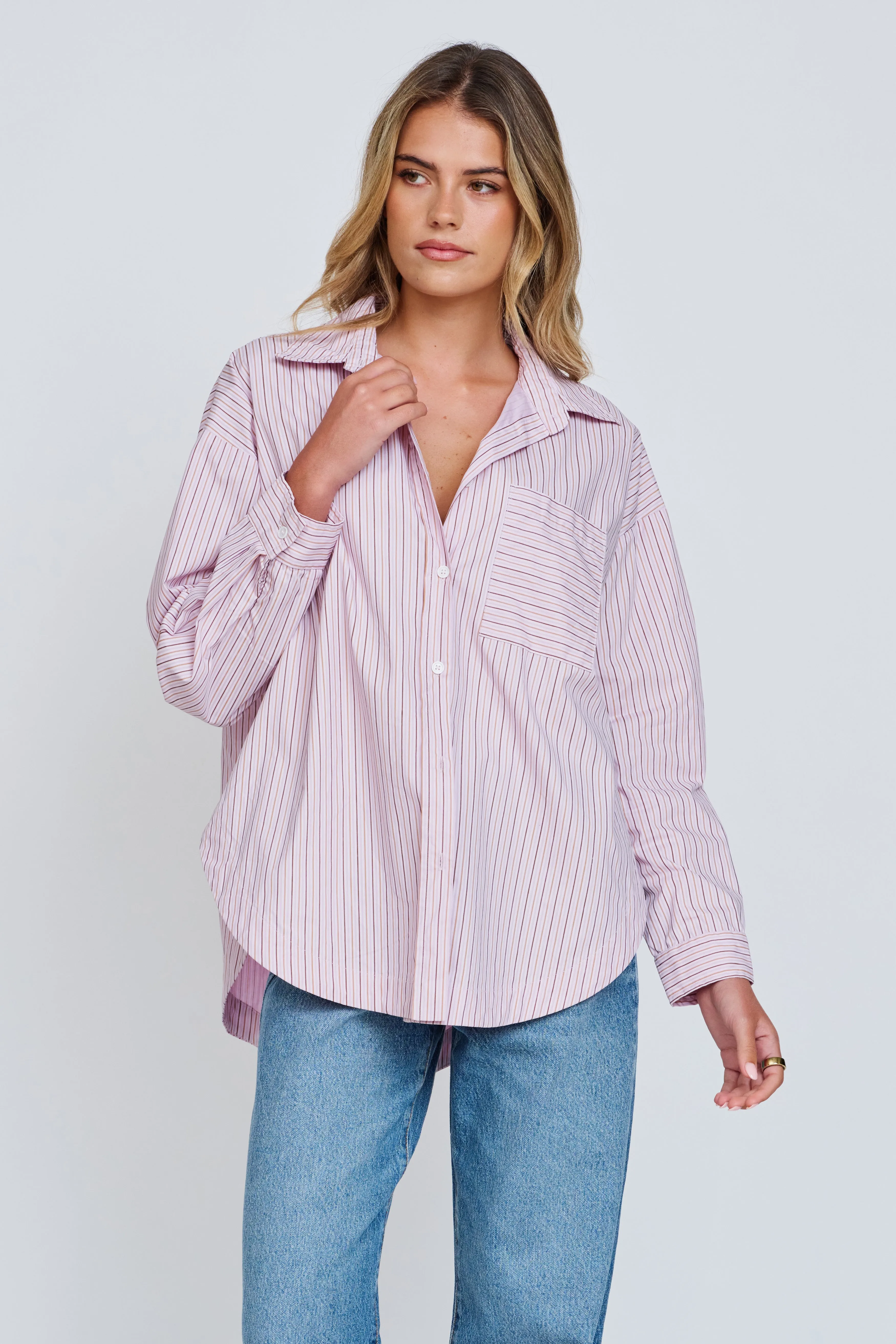 Morgan Stripe Wrap Button-Down Shirt - Pink Multi sold by Apero Label product image thumbnail 4