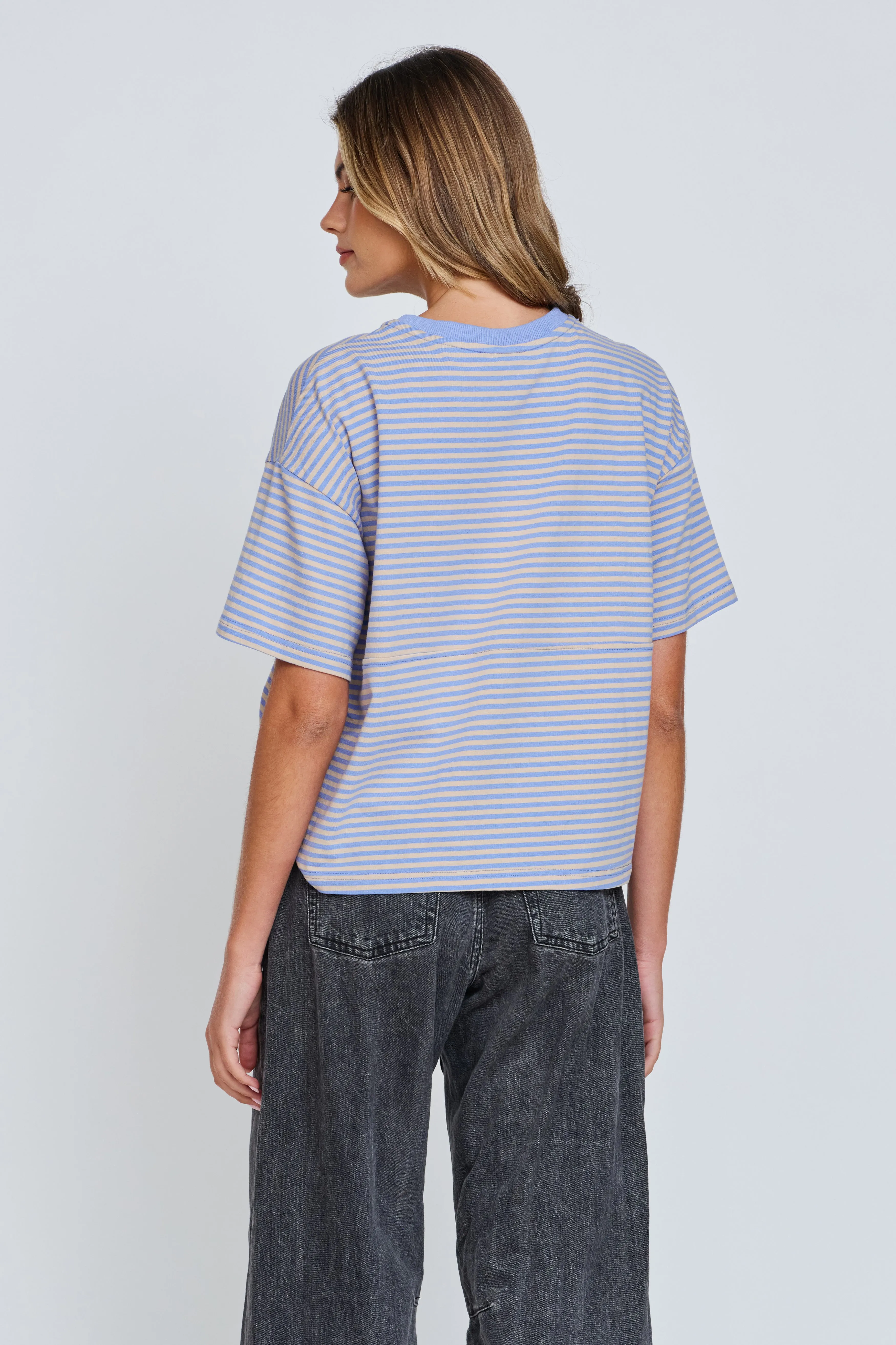 Era Drop-Shoulder Cropped Tee - Blue / Beige sold by Apero Label product image thumbnail 5