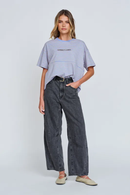 Era Drop-Shoulder Cropped Tee - Blue / Beige sold by Apero Label